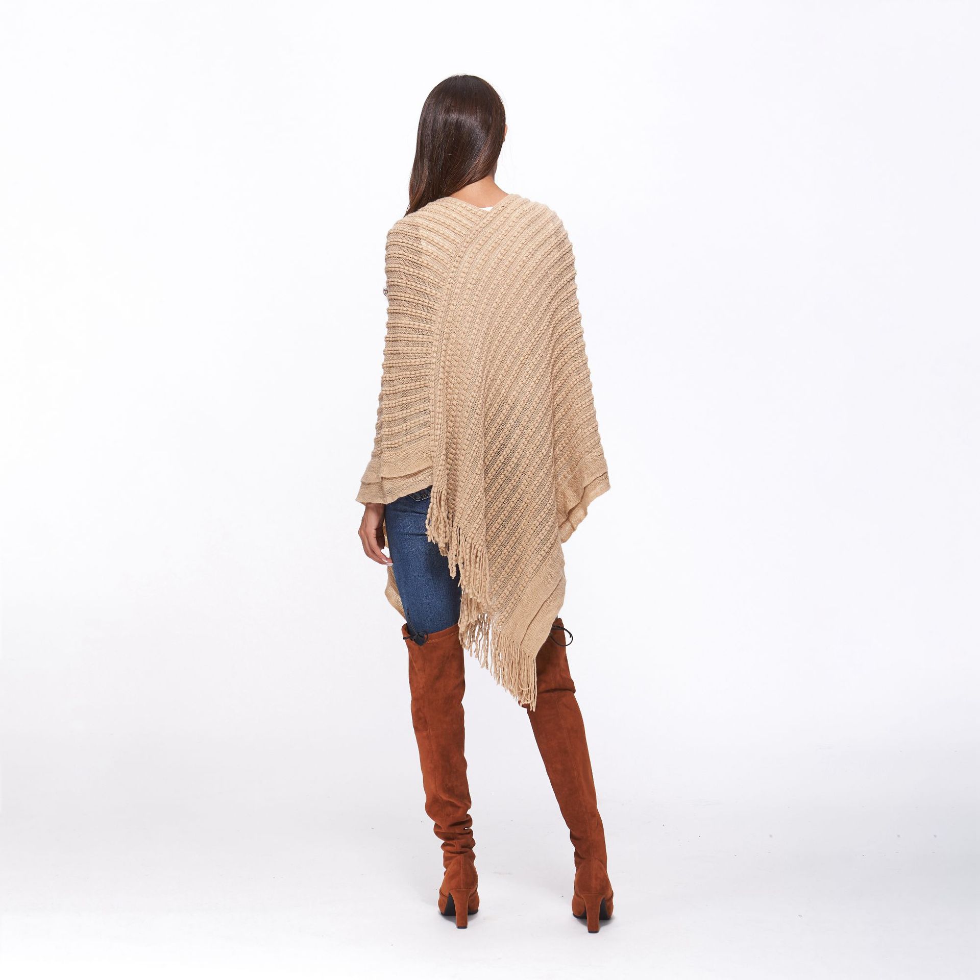 SZ60183-2 Loose Style Tassels Knit Irregular Cloak Sweater